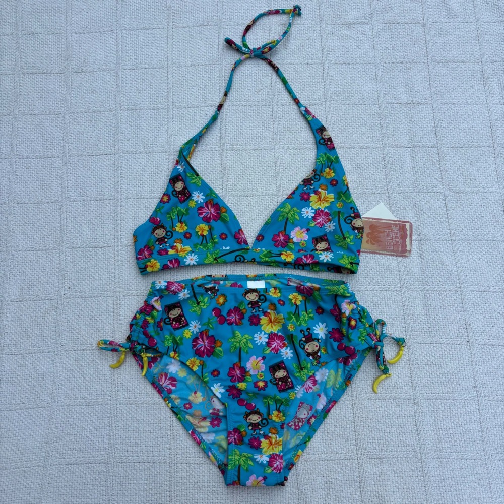 Girl's 16 / Women's S BEACH SCENE Y2K Monkey Hawaiian Tropical Halter Bikini Set